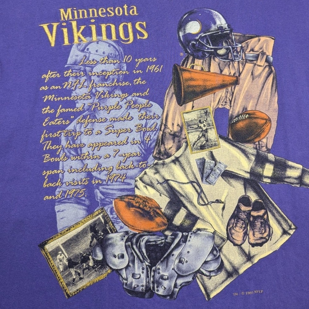Vintage Minnesota Vikings Nutmeg Mills Throwbacks NFL T Shirt XL Purple Made USA - Picture 3 of 9